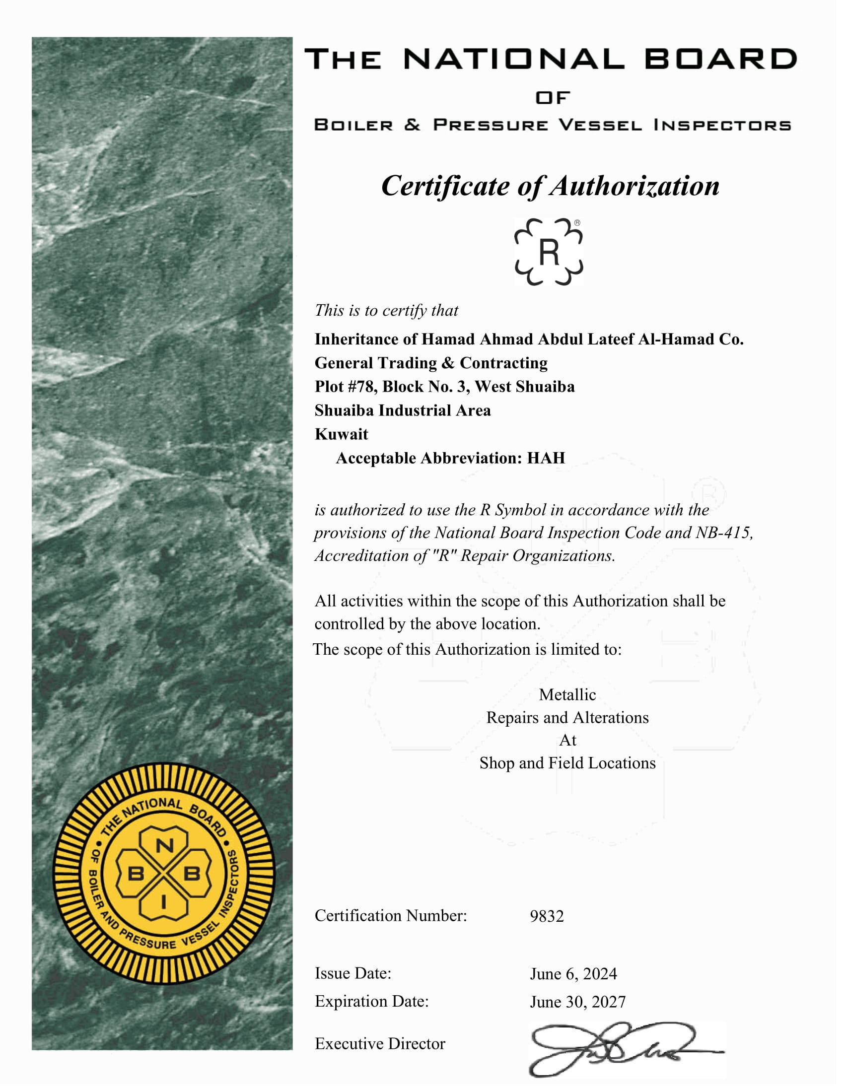 NB - R- Certificate 2024